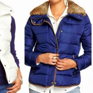 Navy Blue Puffer Snow Jacket w/Faux Fur Collar